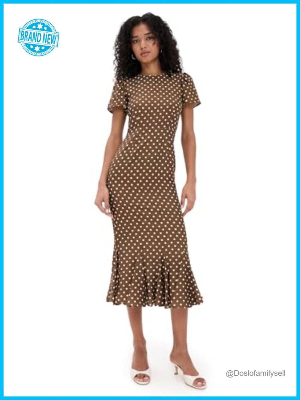 LE BOP Etta Midi Dress Flounce Hem Fit Flare Crew Neck Flutter Sleeve